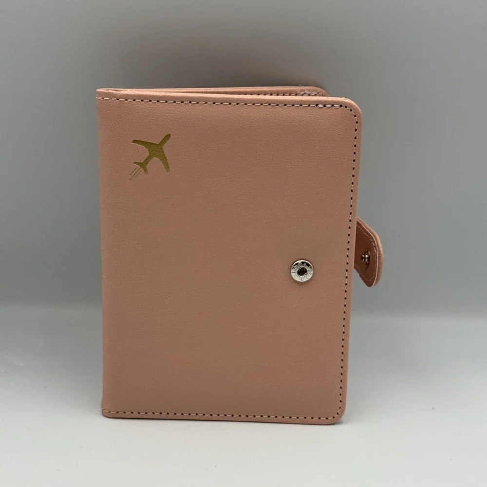 GOAUS Passport Holder with Money Pocket and AirTag Card Slot RFID Wallet Pink